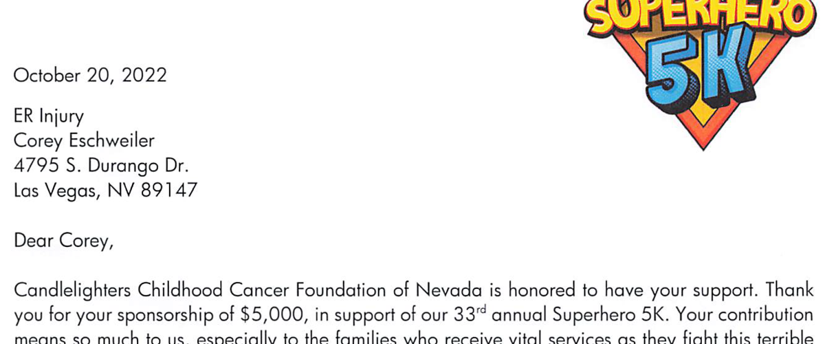 Candlelighters 5k TY Letter